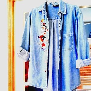 Warner Bros. Light Blue Button Down Shirt with Cartoon Characters